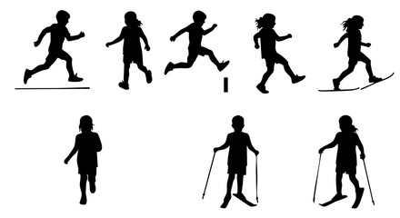 Silhouette Group of Diverse Children Enjoying Different Sports Activities
