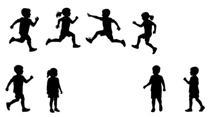 Silhouette Energetic Children Playtime Activity in Various Poses Illustration