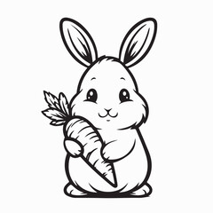 Funny Bunny with Carrot Character Logo Vector on white background