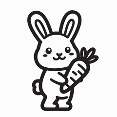 Bunny Cartoon Holding a Carrot Logo Vector on white background