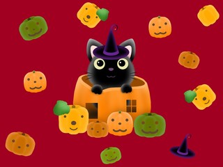 クロネコとカボチャの背景　G-4