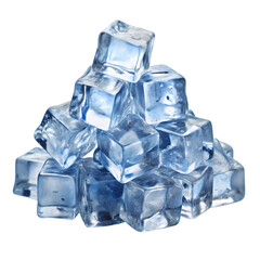 Pile of Clear Ice Cubes isolated on transparent background