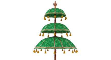 Isolated traditional Balinese parasol with tassels for Hindu religion ceremonies events