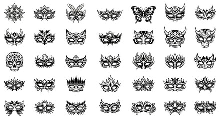 Elegant masquerade masks and decorative elements for festive celebrations, parties, and creative projects.