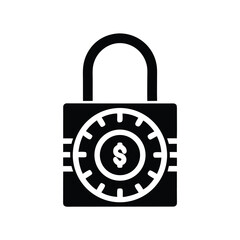 Black padlock displaying a white dollar sign encircled by casino chip design for asset security