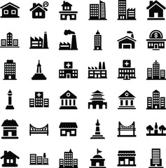 Obraz premium Collection of diverse building icons for architectural and urban design