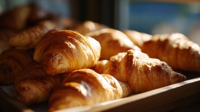 Golden croissants basking in morning light, echoing Bastille Day delights and the Festival of Croissant Delights buttery embrace