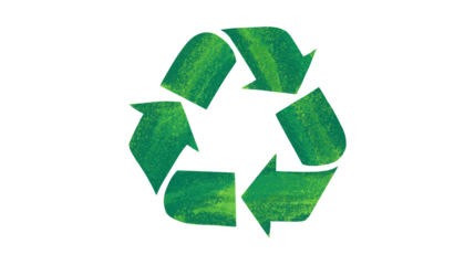 A green recycling symbol with a textured brushstroke effect on a white background.