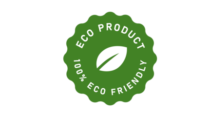 A green circular badge with a leaf symbol indicating an eco-friendly product.