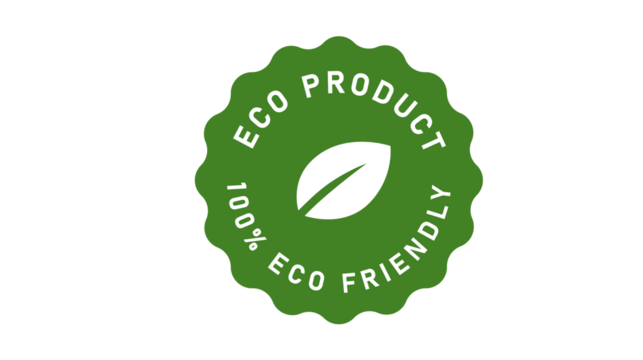 A green circular badge with a leaf symbol indicating an eco-friendly product.