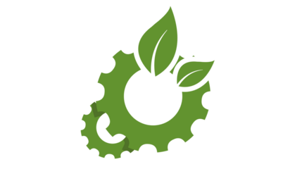Green gears with leaves symbolizing eco-friendly technology and sustainable industry.