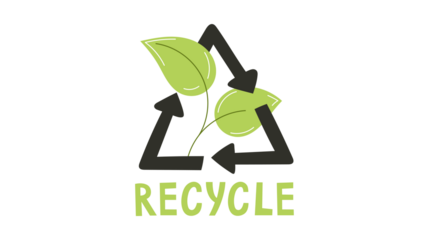 An eco-friendly illustration of the recycling symbol with green leaves, promoting sustainability and environmental awareness.