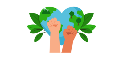 Diverse hands raised in unity for environmental protection and love for planet Earth.