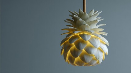 Radiant pineapple lamp glows softly, evoking tropical twilight, whimsical decor enchantment, Pina Colada Day, creative illumination delight