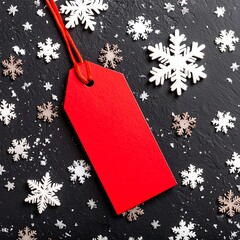 Red tag surrounded by snowflakes