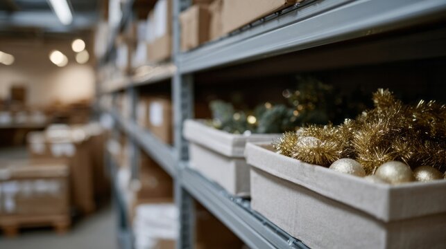 Festive tinsel nestled in rustic storage, evoking Yuletide nostalgia and magical winter solstice preparations, awaiting holiday transformation