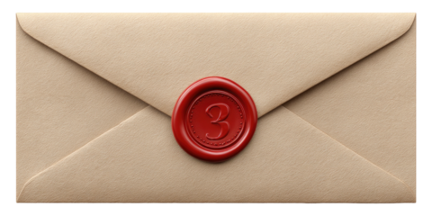 Sealed beige envelope with red wax stamp