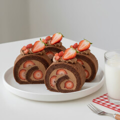Chocolate strawberry roll cake