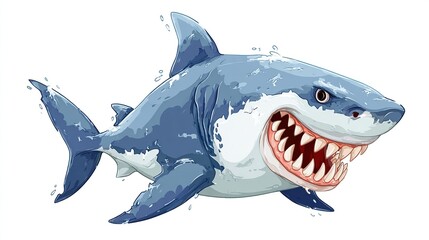Cartoon great white shark with wide open mouth