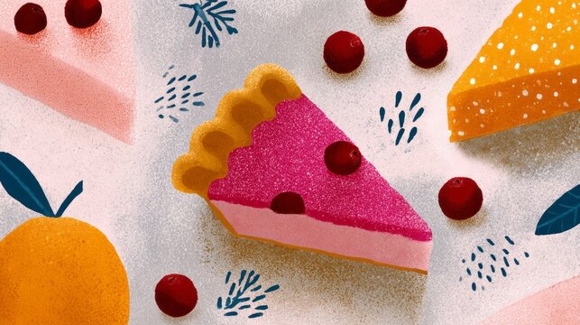 Fantasy of vibrant berry pie art entices Midsummer feast, whimsical pastry, surreal dessert dreams, and creative culinary celebration
