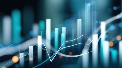 Growing statistics chart bars over a digital wave pattern representing financial data analysis and positive trend