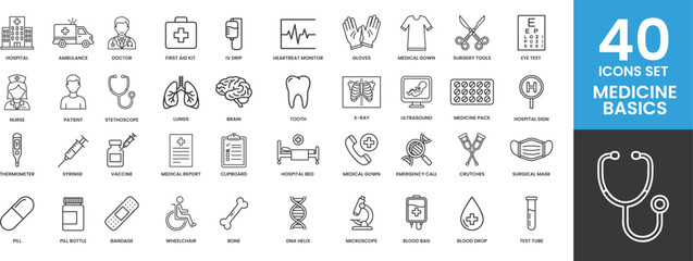 Medical Healthcare Icons Set Hospital Clinic Doctor Nurse Patient Treatment Medicine Pharmacy Health Symbols Vector Illustration