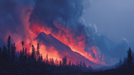 Fototapeta premium Volcanic eruption over forest
