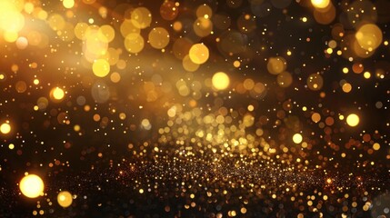 Golden Bokeh Effect with Shimmering Lights in Dark Background