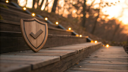 Wooden steps with shield of trust
