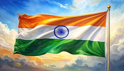 Indian flag waving in a vibrant sky