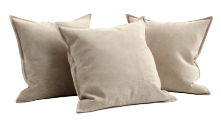 Three beige velvet cushions