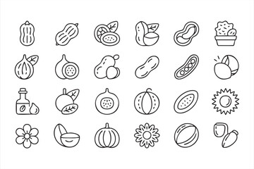Natural food and agriculture vector pack, doodle icons of nuts, seeds, and fruits for farm and healthy eating themes