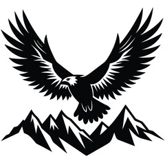 An eagle soars above the mountains, its wings spread wide, symbolizing freedom and power