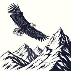 Bald eagle soars over majestic mountain peaks, a symbol of freedom and wilderness