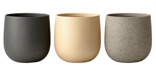 Three simple plant pots in various colors