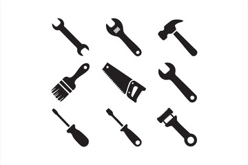 Workshop and DIY tools vector illustrations, silhouette icons of equipment for carpentry, mechanic, and building design