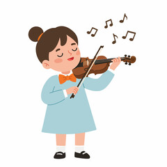 Joyful young girl passionately playing the violin and creating beautiful music