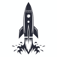 Monochrome rocket with flames blasts upwards creating a striking and dynamic scene