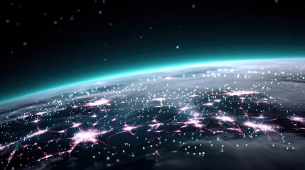Futuristic Earth Globe Network Technology Connection Visualization on Dark Background with Glowing Lines and Points