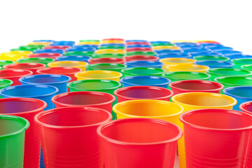 Multicolor plastic glasses isolated on white background