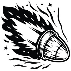 Rocket soaring high through space propelled by fiery thrust among scattered stars overhead