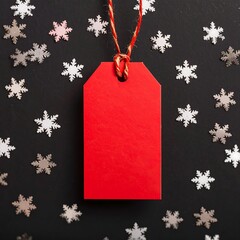 Red tag surrounded by snowflakes