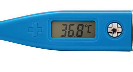 Digital thermometer showing normal body temperature isolated on transparent background