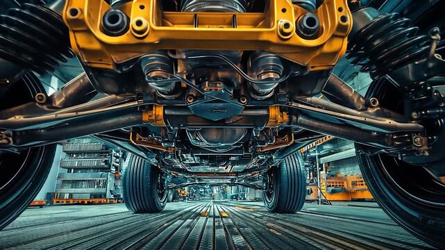 Underside View of a Heavy Duty Truck Suspension System.