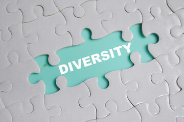 Fototapeta premium piece of jigsaw puzzle with word diversity. Business and finance concept
