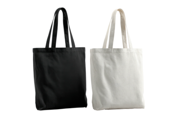 Two simple canvas tote bags, black and white