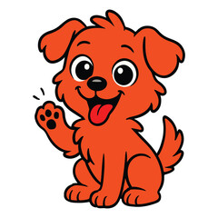 Smiling Orange Puppy Waving Hello in Cartoon Style