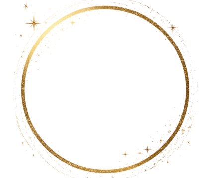 Golden Circle with Sparkle Stars isolated on a transparent background