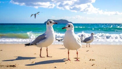 Two Gulls Sandy Beach Ocean