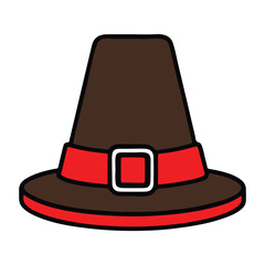 Pilgrim Hat with Red Ribbon and Buckle